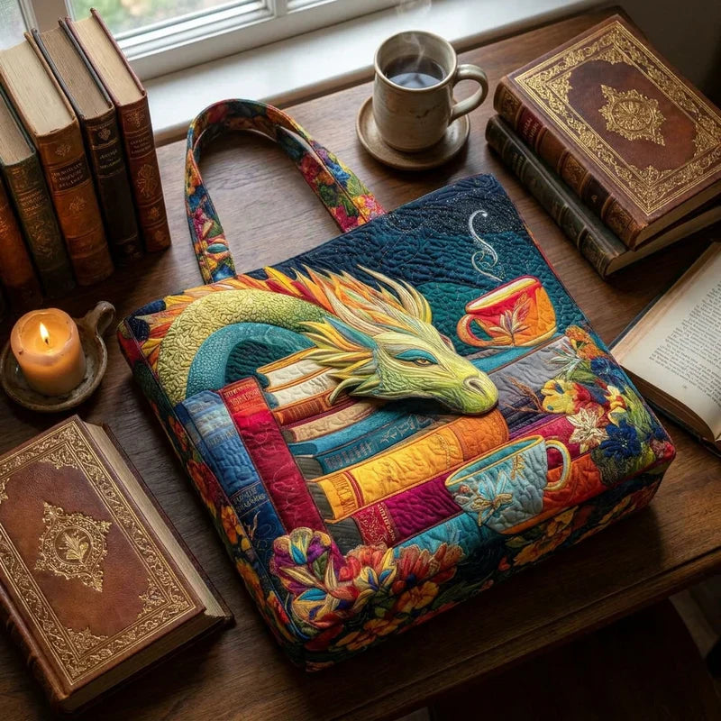 Evelyn Dragon Reader with Books and Mugs Artisan Bag