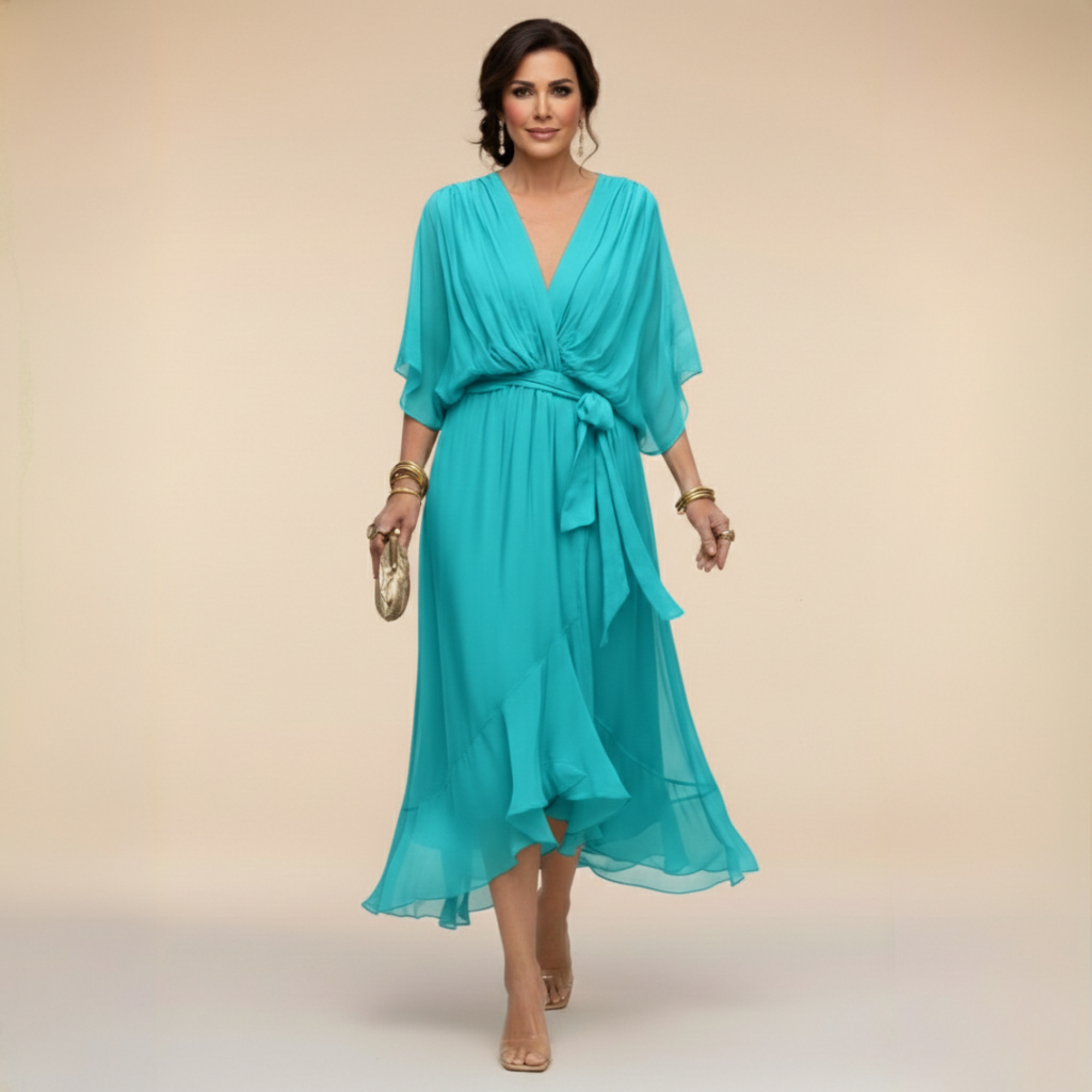 Lucy Chiffon Midi V-Neck Dress