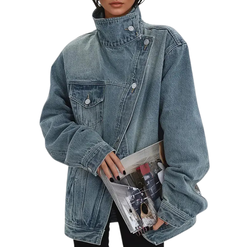 Denise Vintage Washed High Neck Denim Jacket