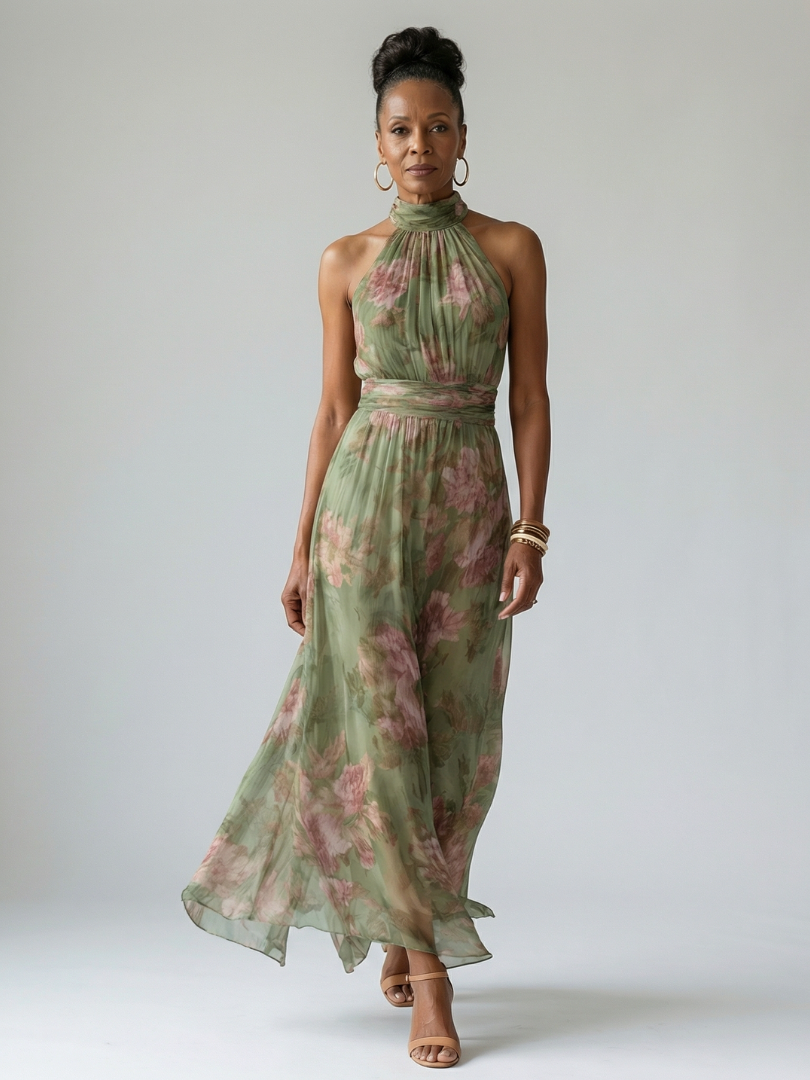 Chloe Gathered Halter Maxi Dress