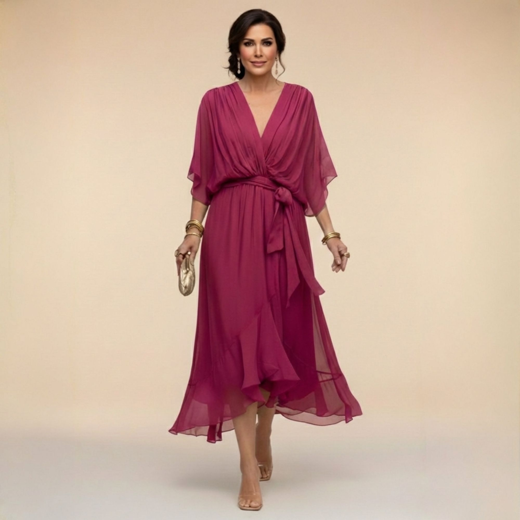 Lucy Chiffon Midi V-Neck Dress