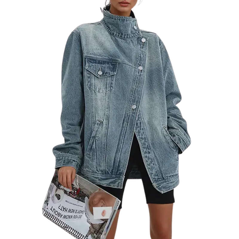 Denise Vintage Washed High Neck Denim Jacket
