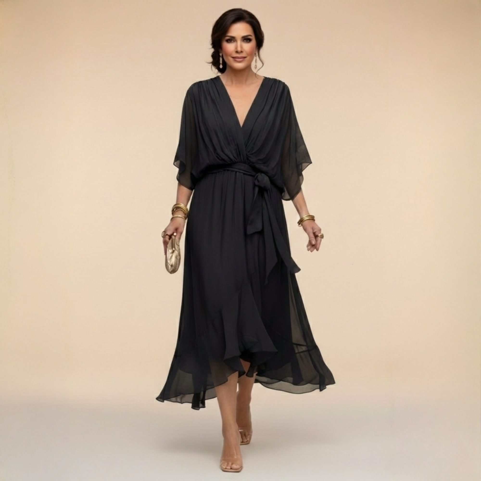 Lucy Chiffon Midi V-Neck Dress