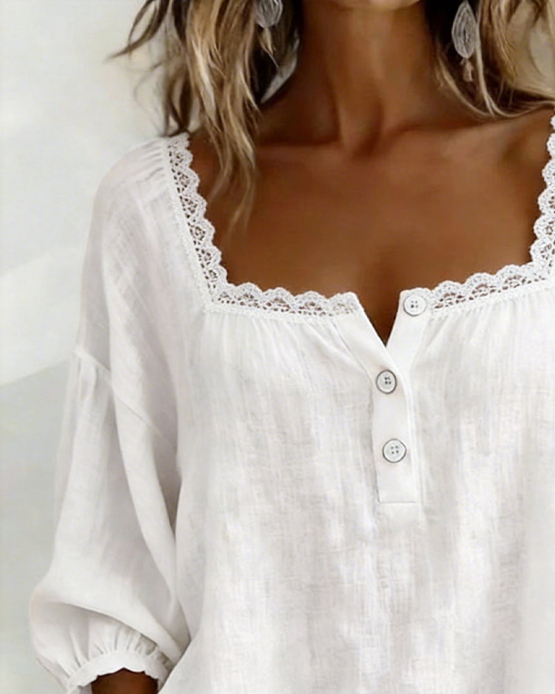 Barbara Cotton Blend Blouse with Puff Sleeves