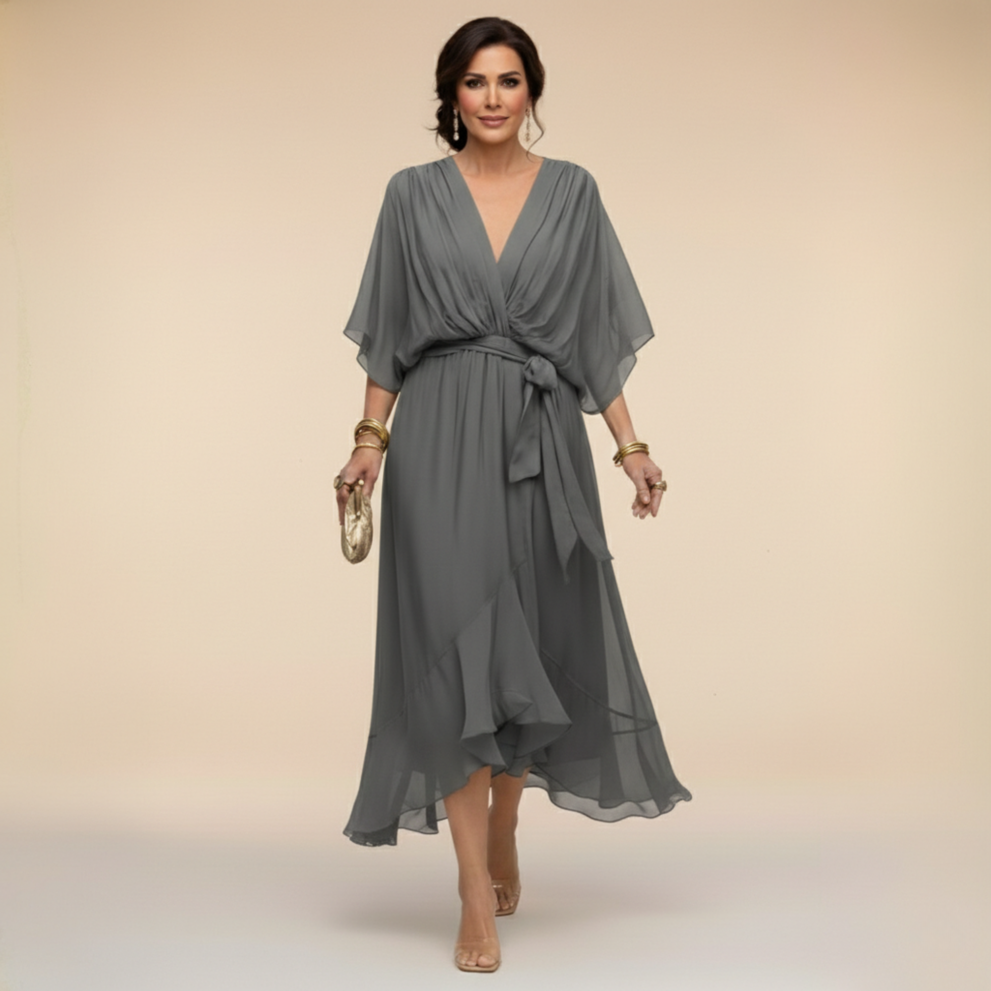 Lucy Chiffon Midi V-Neck Dress
