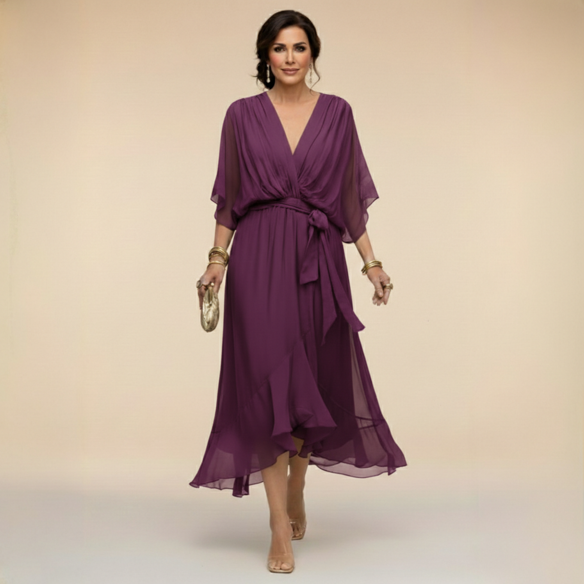 Lucy Chiffon Midi V-Neck Dress