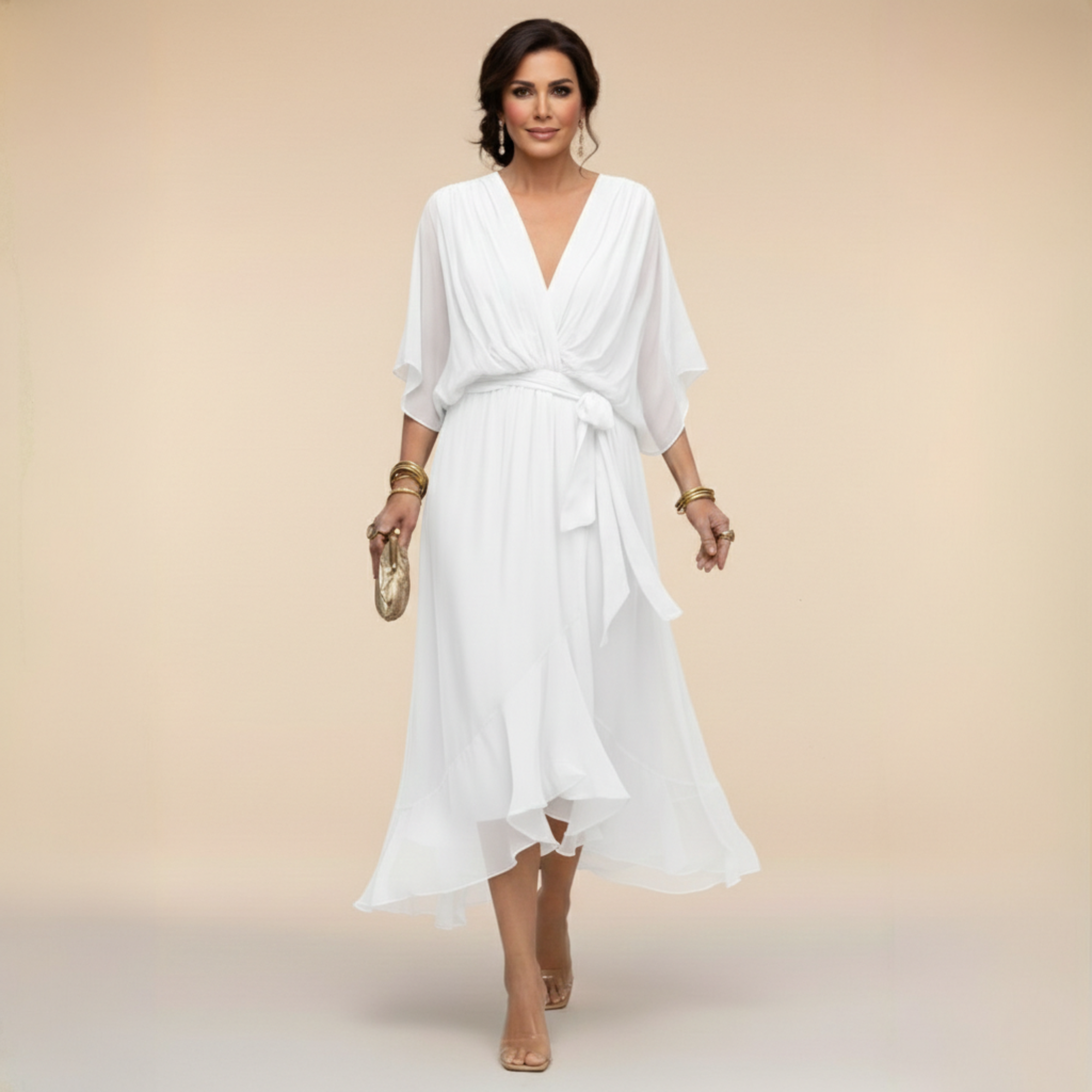 Lucy Chiffon Midi V-Neck Dress
