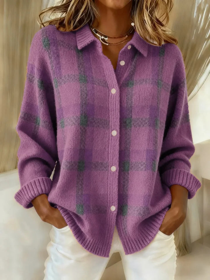 Stephanie Cloud-Soft Plaid Button-Up