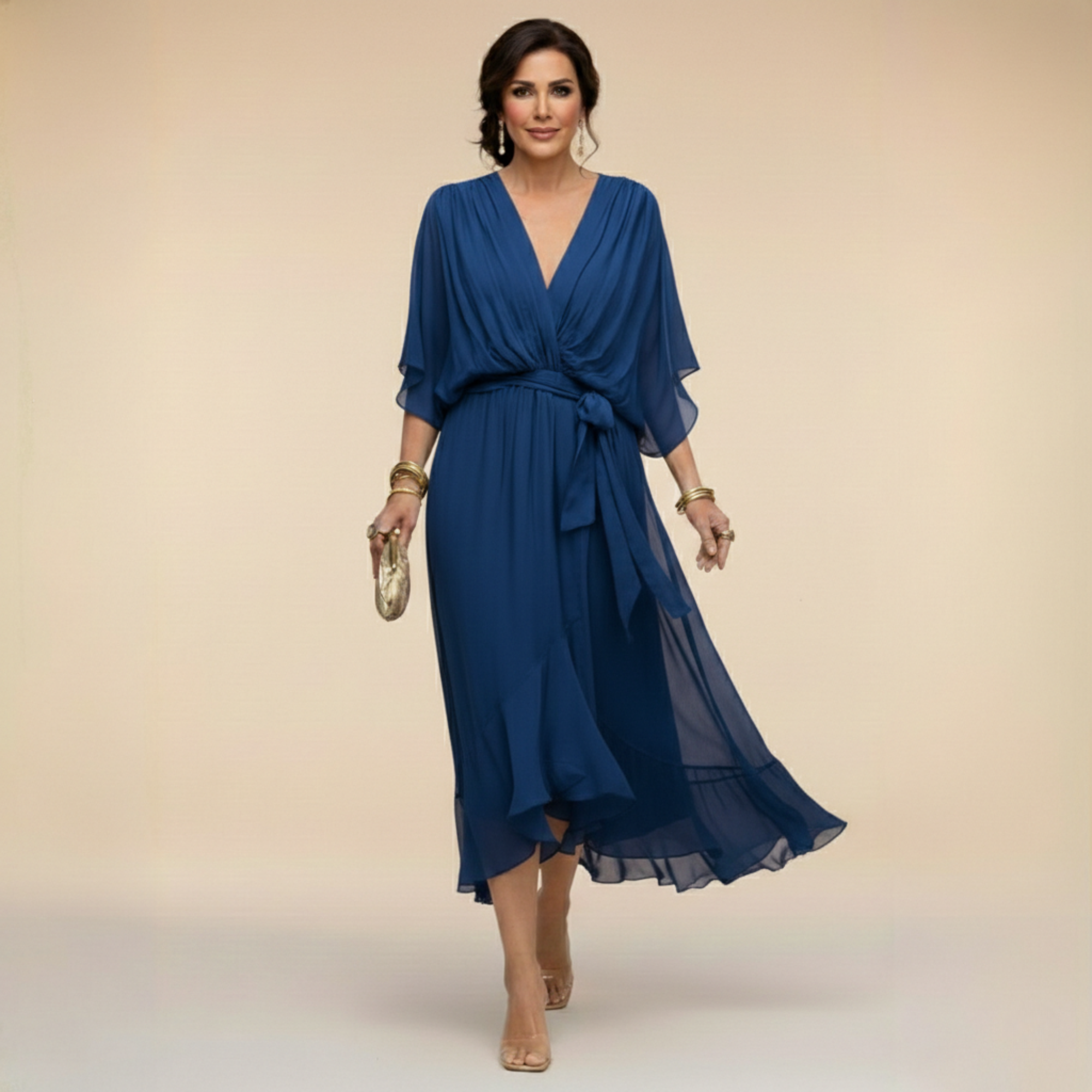 Lucy Chiffon Midi V-Neck Dress