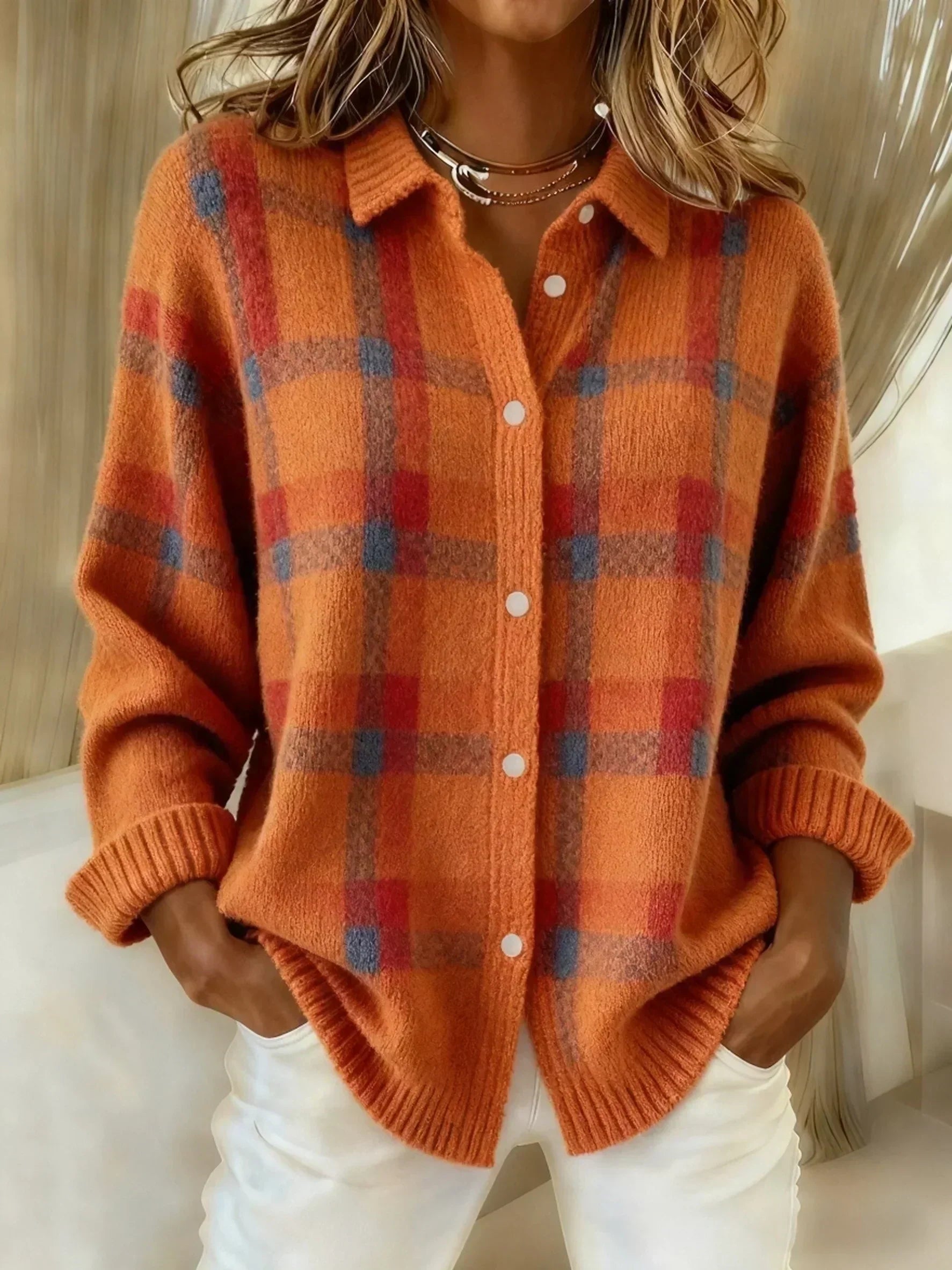 Stephanie Cloud-Soft Plaid Button-Up