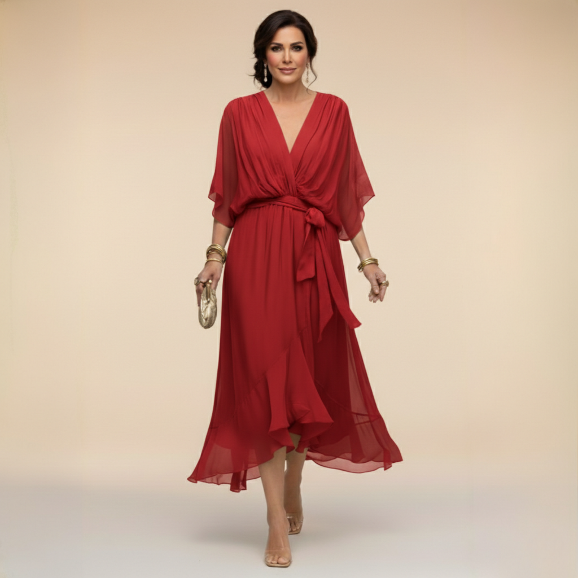 Lucy Chiffon Midi V-Neck Dress