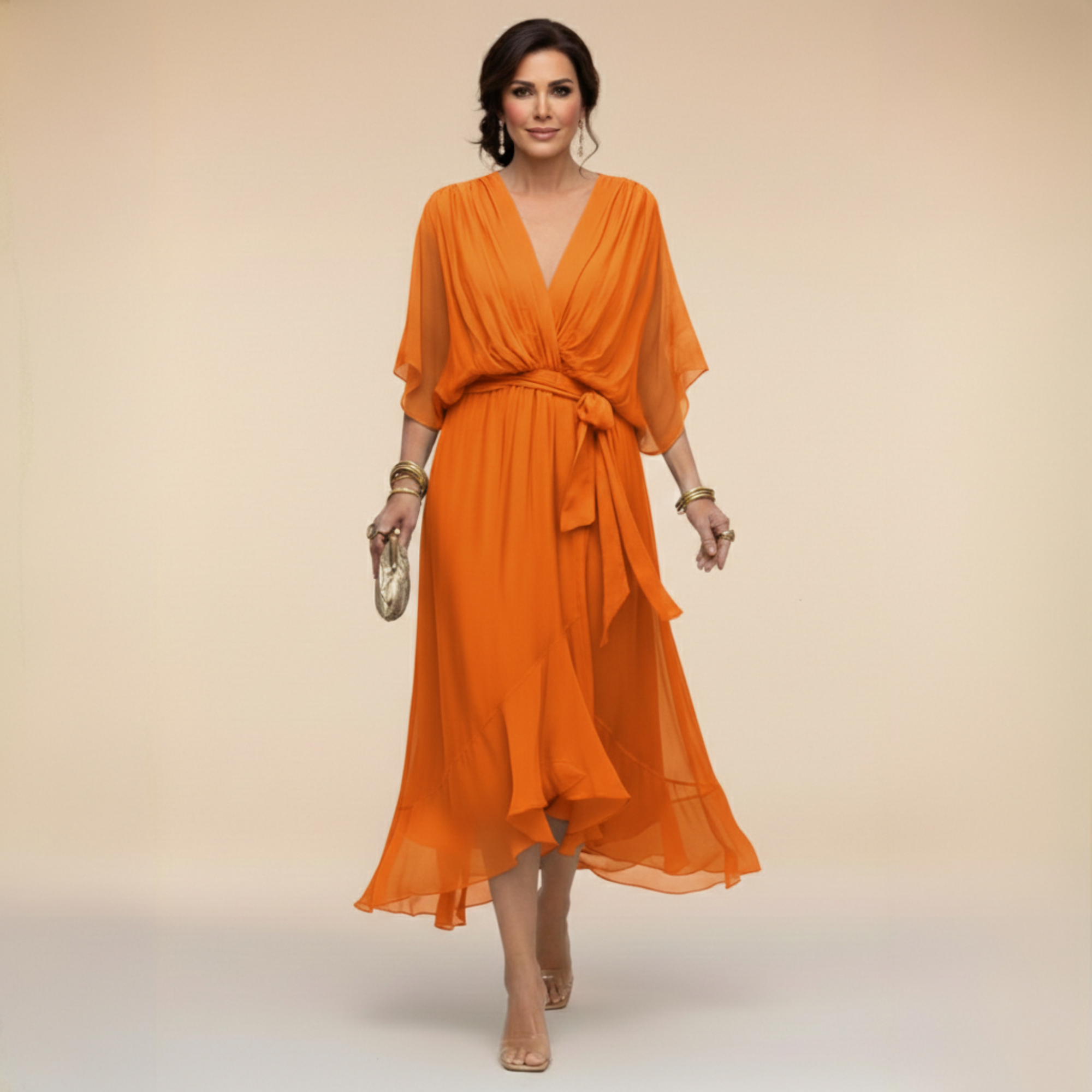 Lucy Chiffon Midi V-Neck Dress