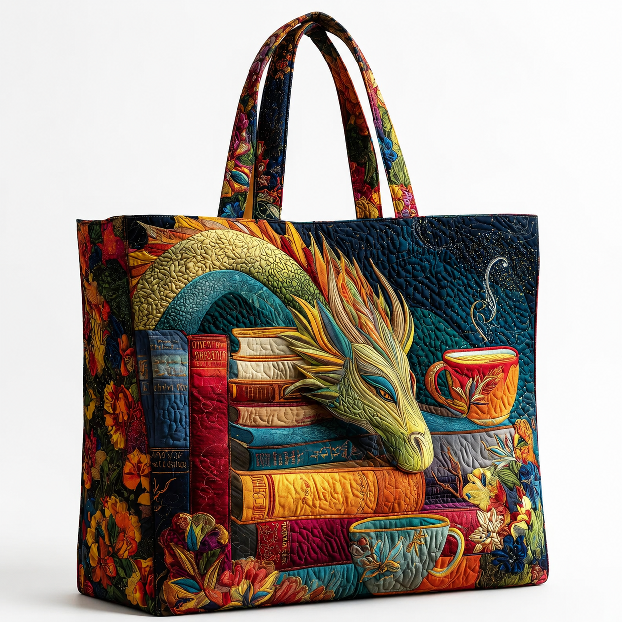 Evelyn Dragon Reader with Books and Mugs Artisan Bag