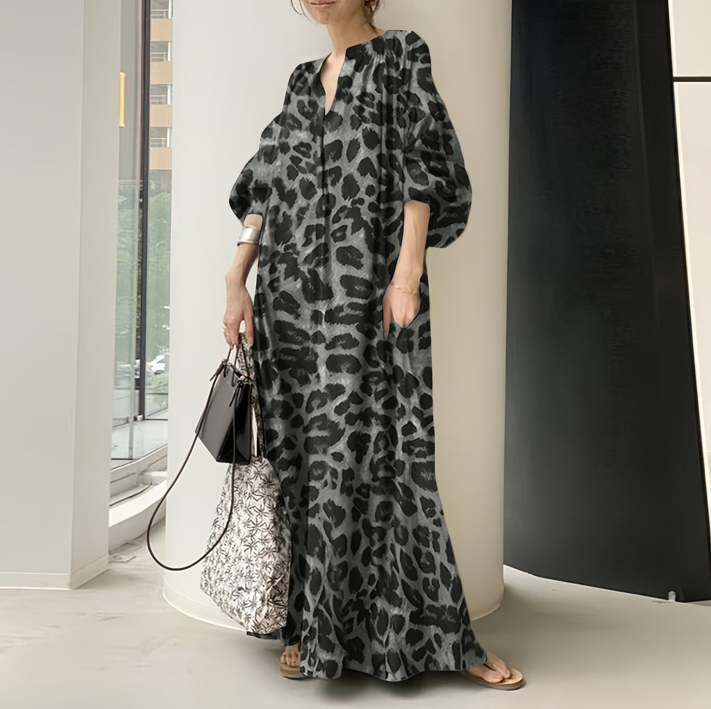 Camille Boho Puff Sleeve Leopard Maxi Dress
