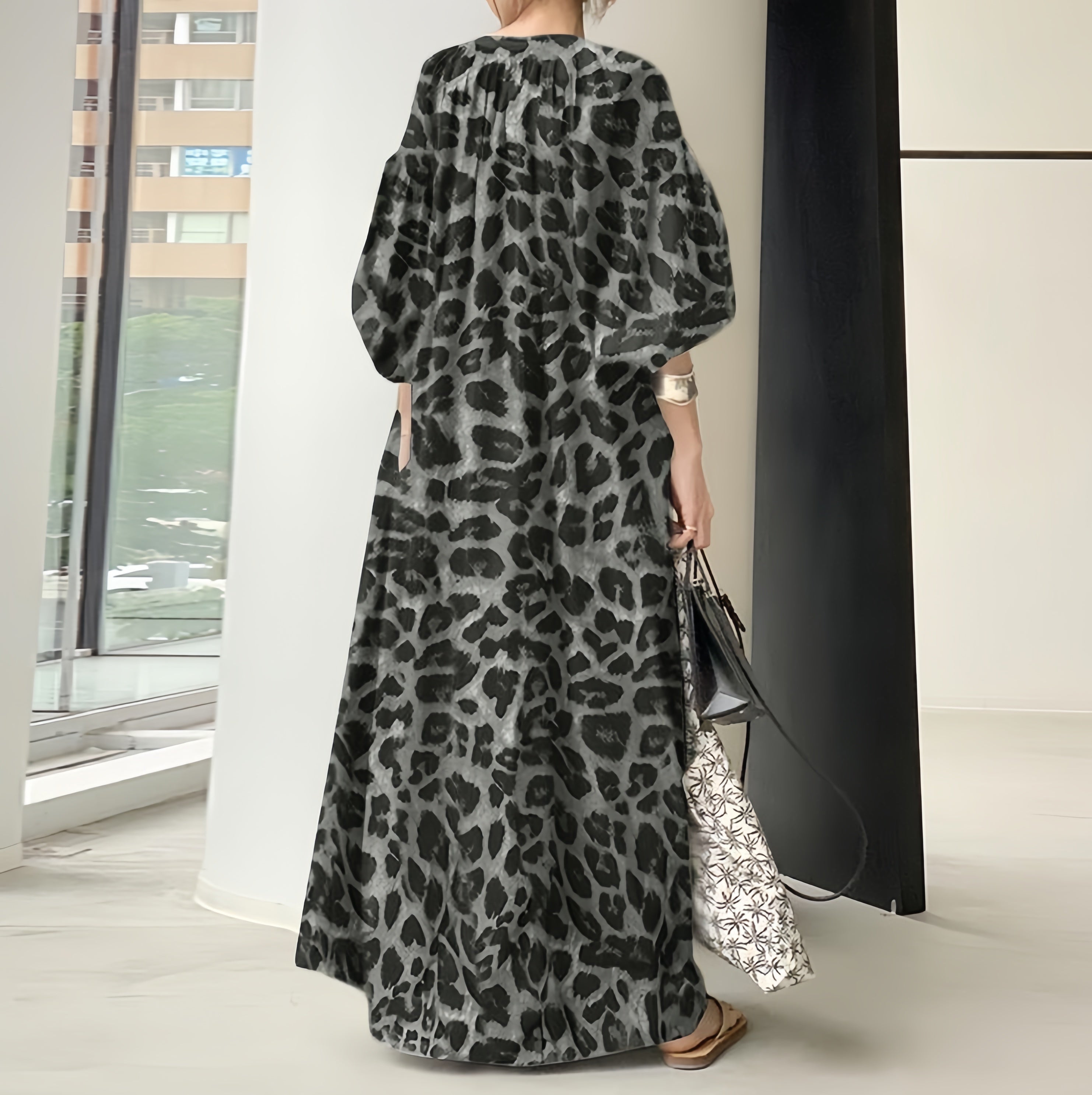 Camille Boho Puff Sleeve Leopard Maxi Dress