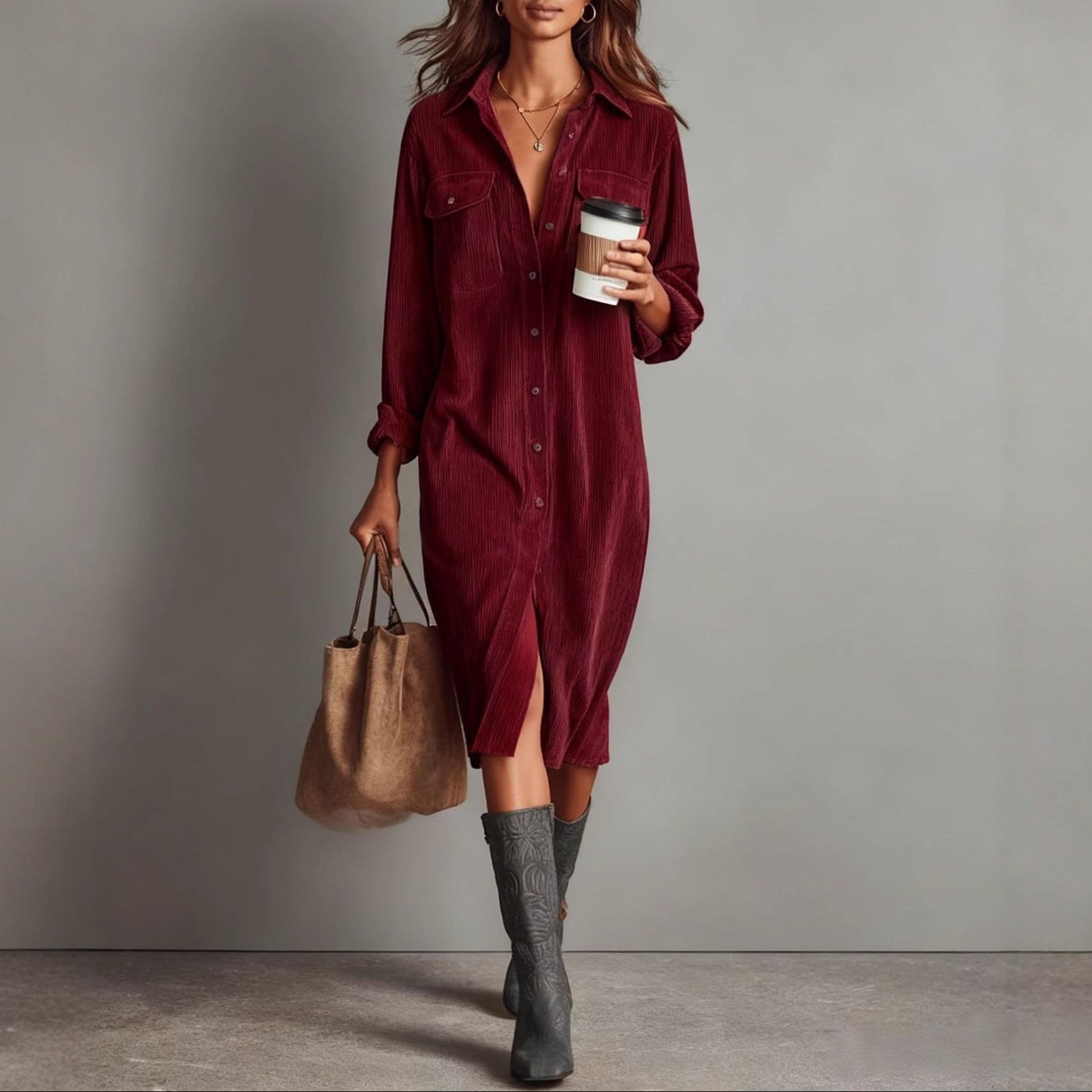 Dominique Long-Sleeve Shirt Dress