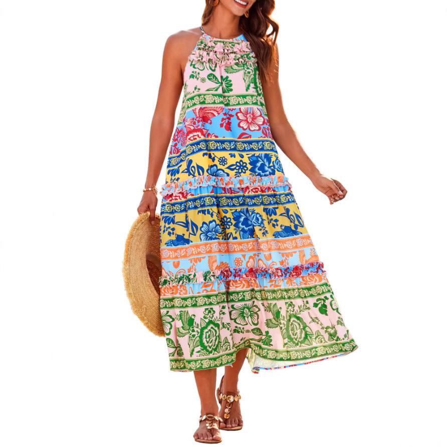 Bronwyn Chic Boho Halter Tiered Maxi Dress