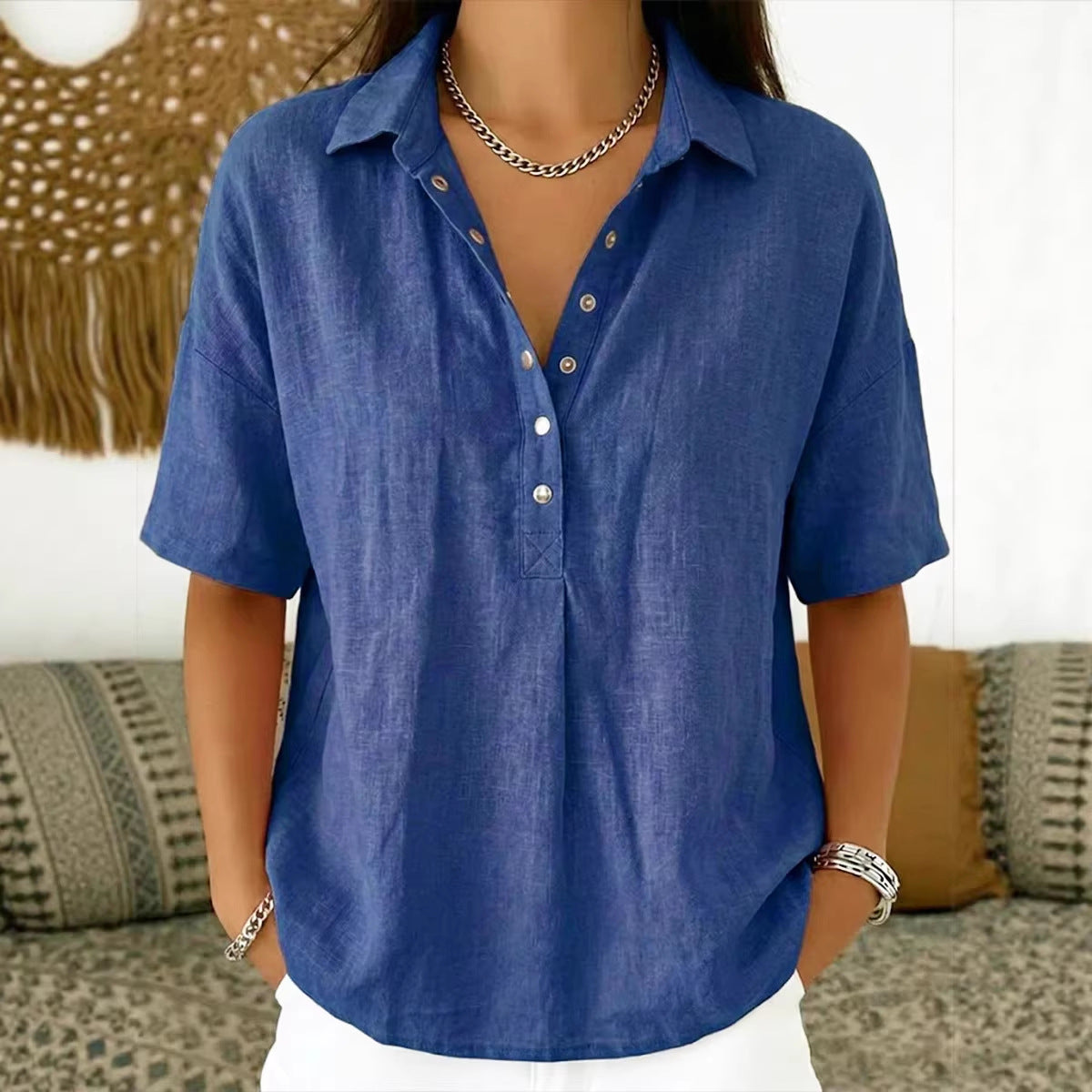 Heather Top with Button Detail