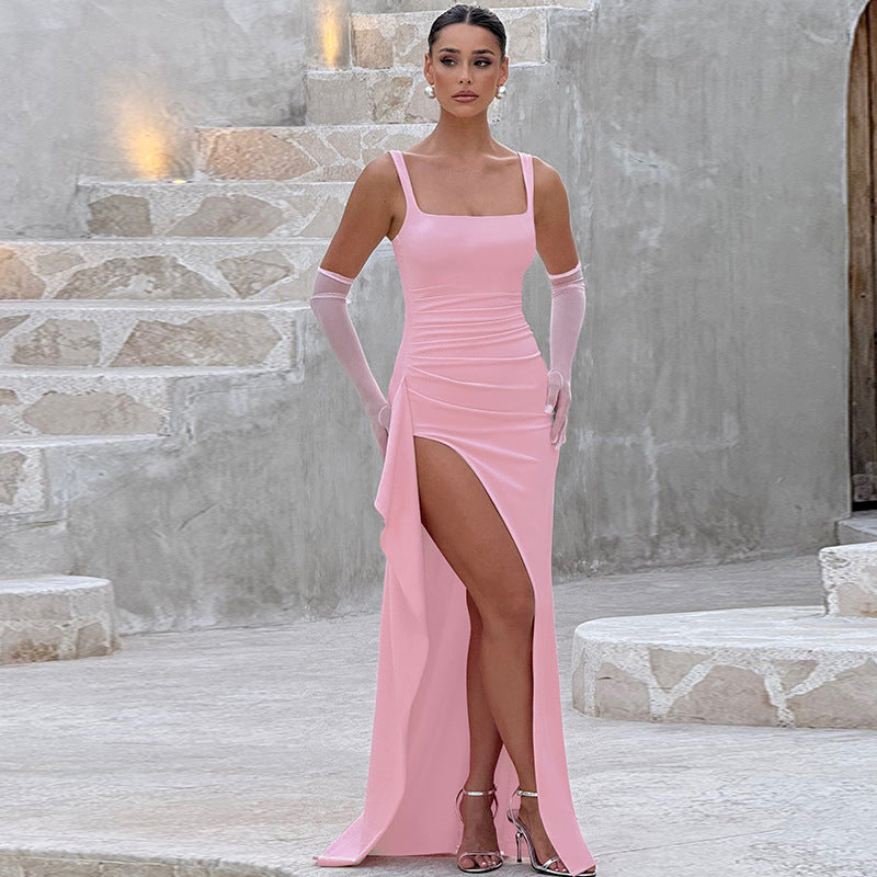 Helen Elegant Formal Slip Maxi Dress with Open Back