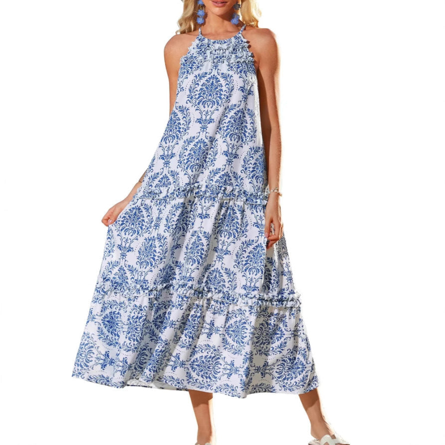 Bronwyn Chic Boho Halter Tiered Maxi Dress
