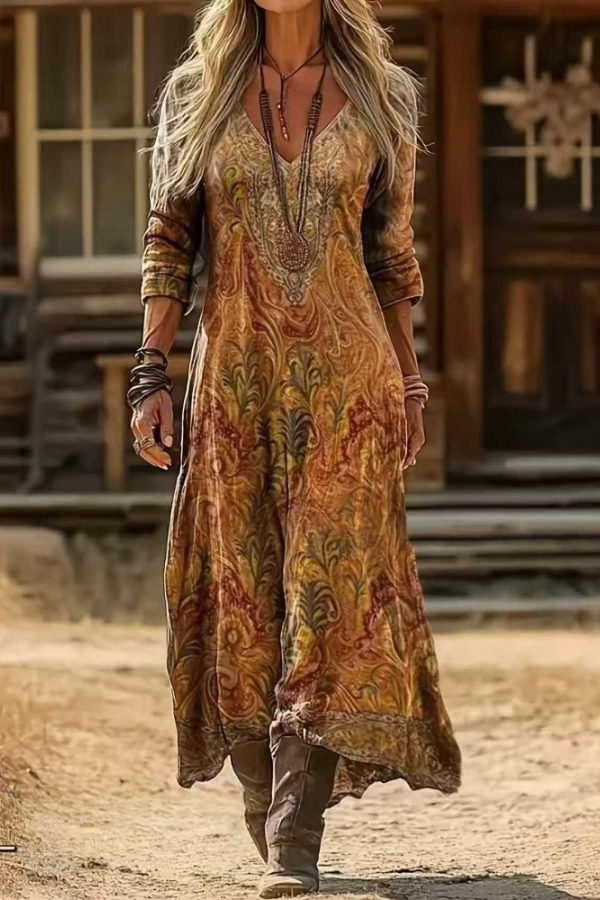 Caroline Vintage Bohemian Autumn Dress