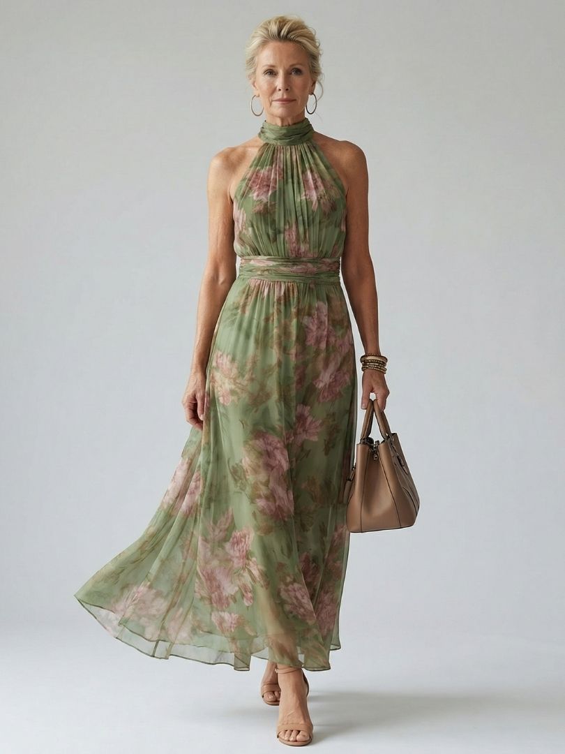 Chloe Gathered Halter Maxi Dress
