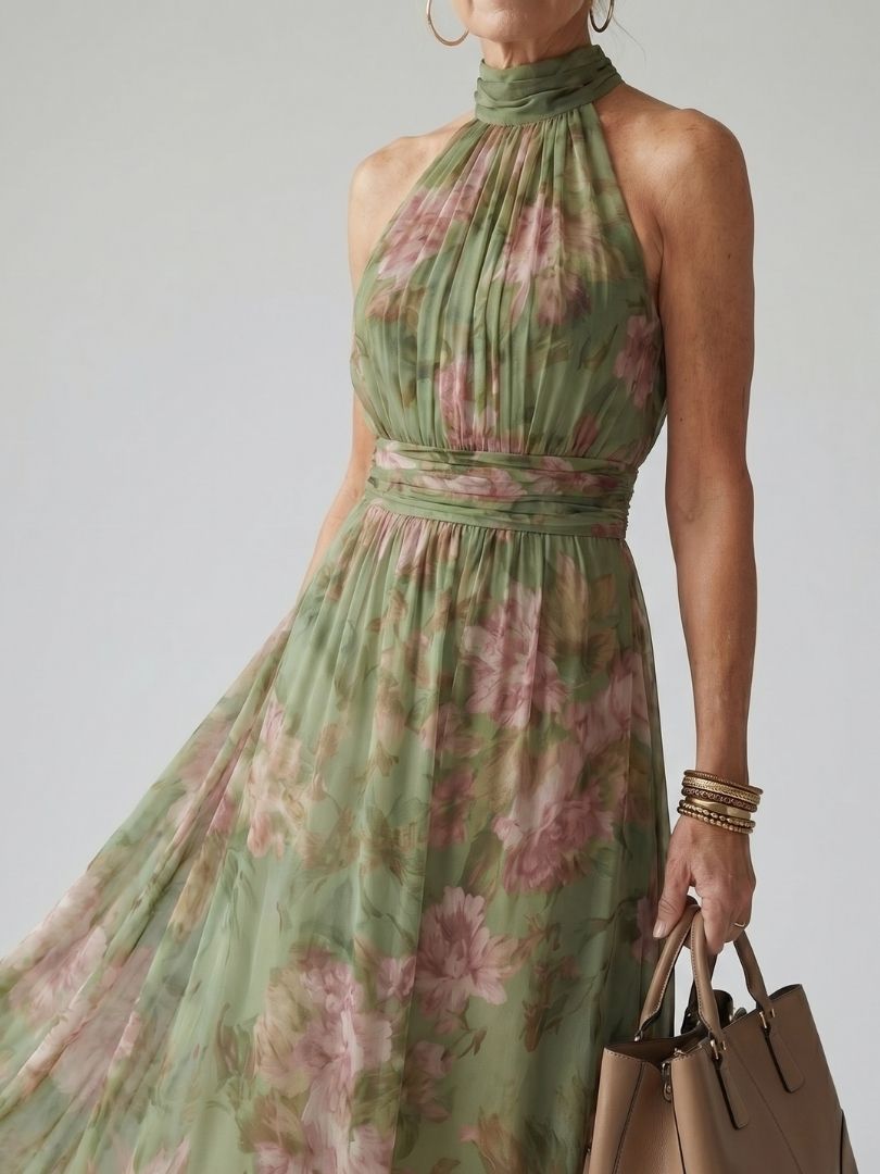 Chloe Gathered Halter Maxi Dress