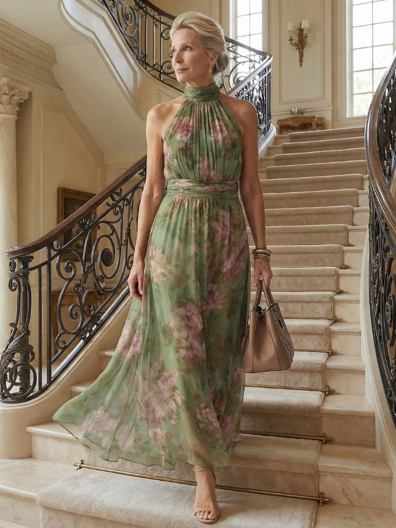 Chloe Gathered Halter Maxi Dress