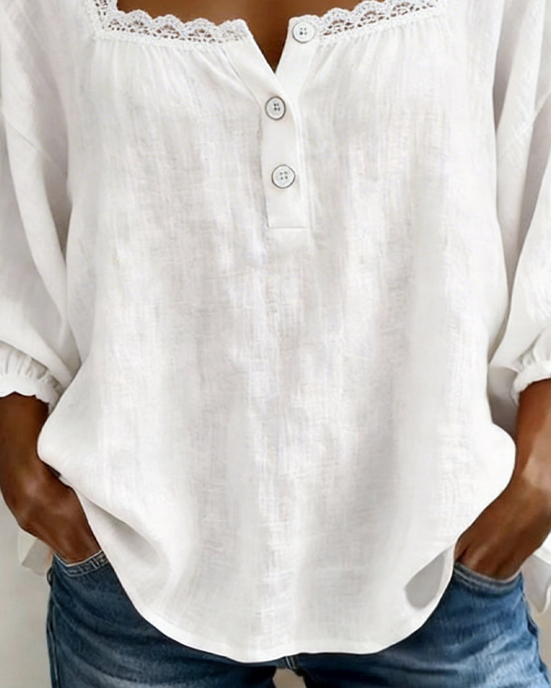 Barbara Cotton Blend Blouse with Puff Sleeves