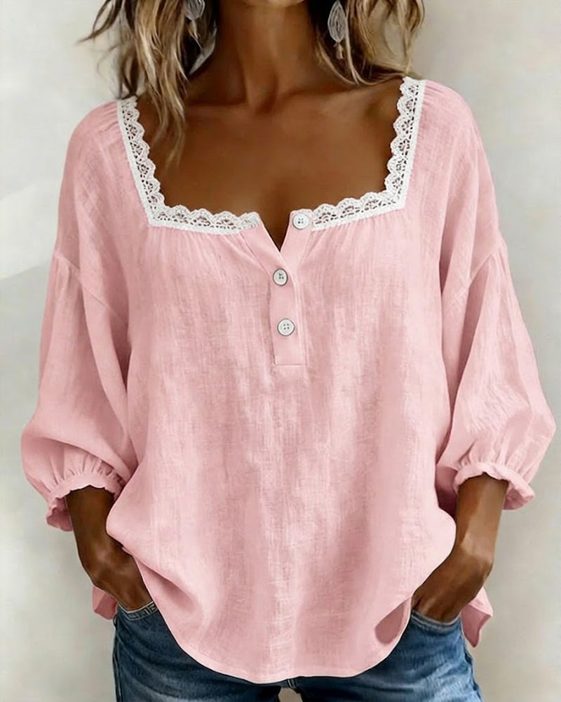 Barbara Cotton Blend Blouse with Puff Sleeves